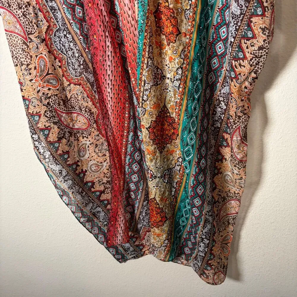 Jessica McClintock Shawl Women's One Size Boho Colorful Sheer Rhinestone
